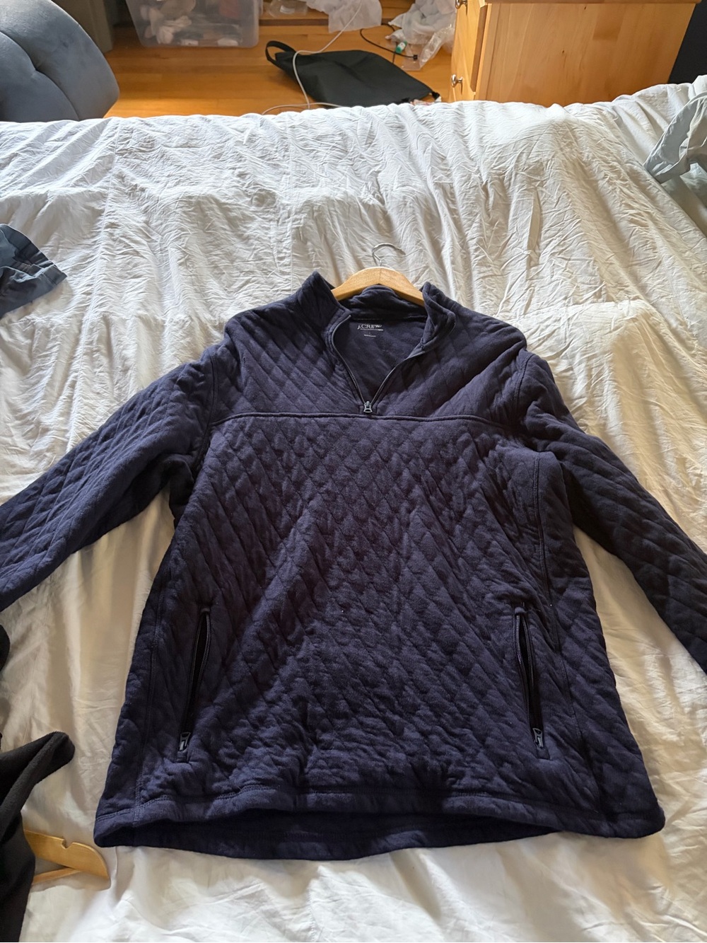 J. Crew Men's Quilted Half-Zip Pullover Sweater - Navy